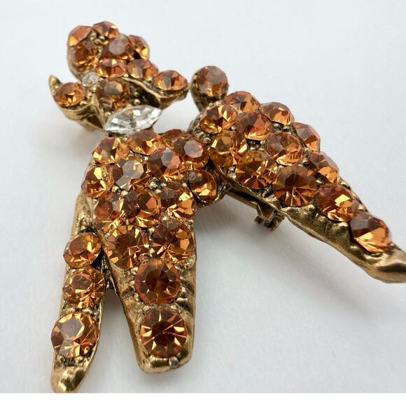 Vintage 60s Poodle Brooch High Dome Topaz Rhinestone Pin - Picture 2 of 10
